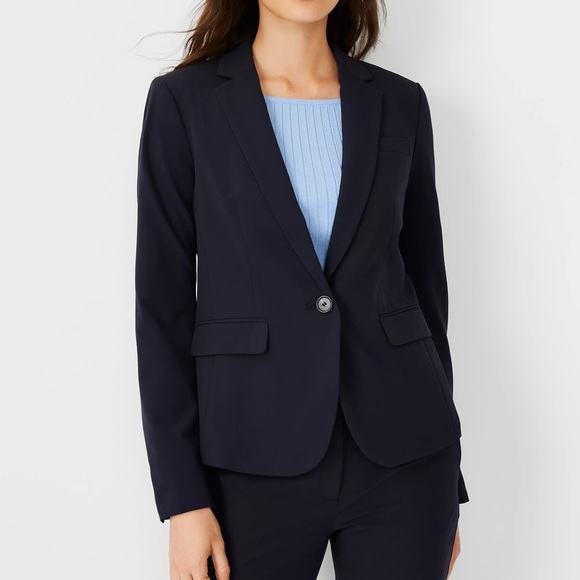 Ann Taylor Navy One-Button Seasonless Stretch Blazer - Picture 2 of 13